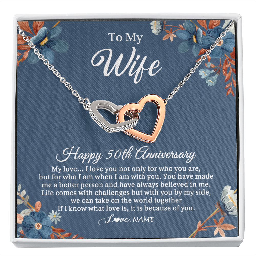 Personalized To My Wife Necklace From Husband 50 Years Wedding Anniversary For Her 50th Anniversary For Her 50 Years Anniversary Customized Gift Box Message Card