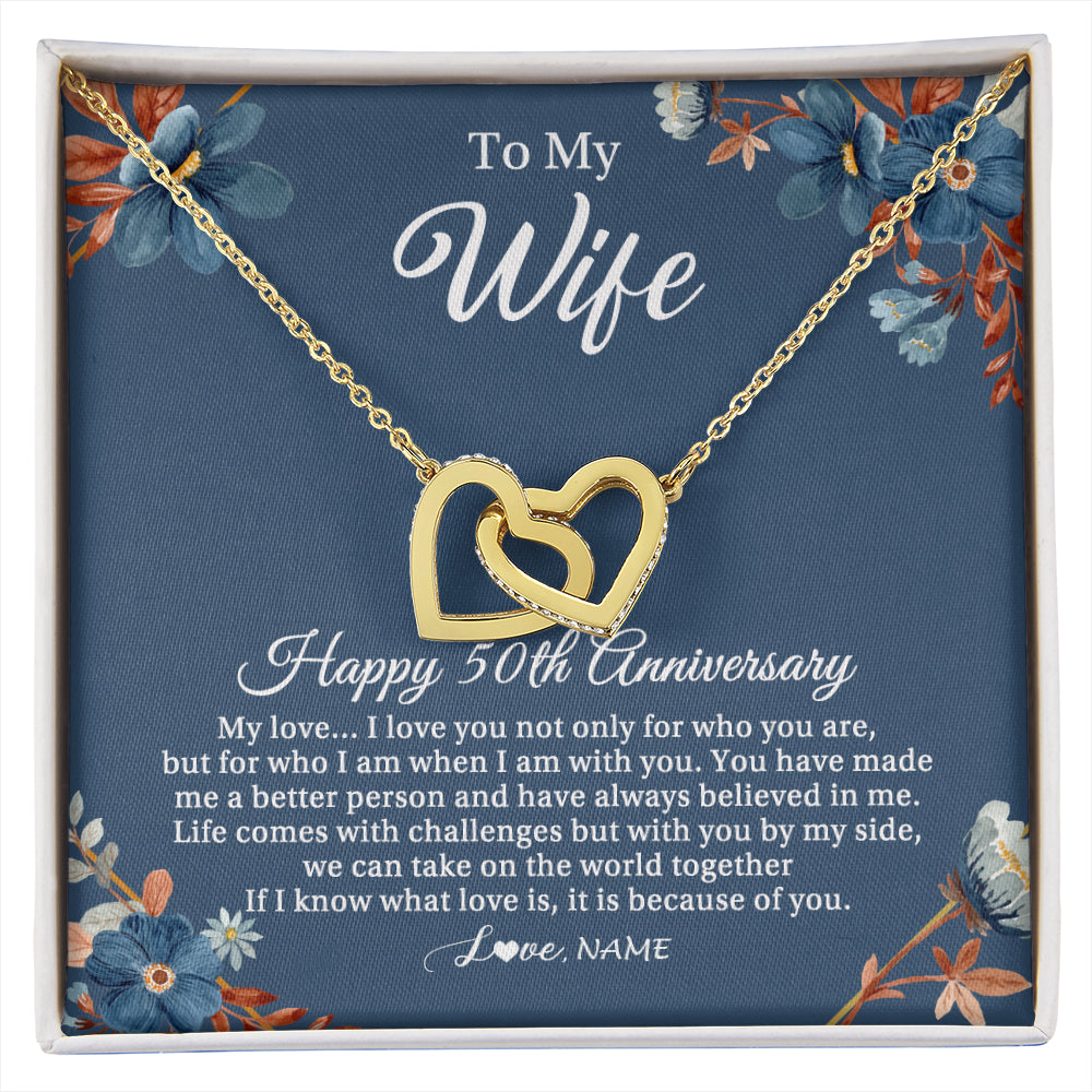 Personalized To My Wife Necklace From Husband 50 Years Wedding Anniversary For Her 50th Anniversary For Her 50 Years Anniversary Customized Gift Box Message Card