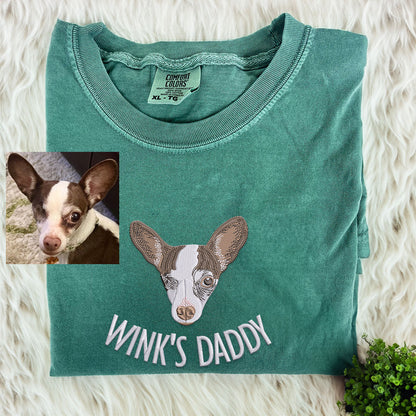 Comfort Color® Custom Embroidered Dog Dad Shirt With Dog Portrait From Photo Shirt