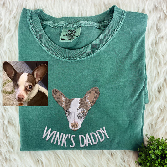 Comfort Color® Custom Embroidered Dog Dad Shirt With Dog Portrait From Photo Shirt