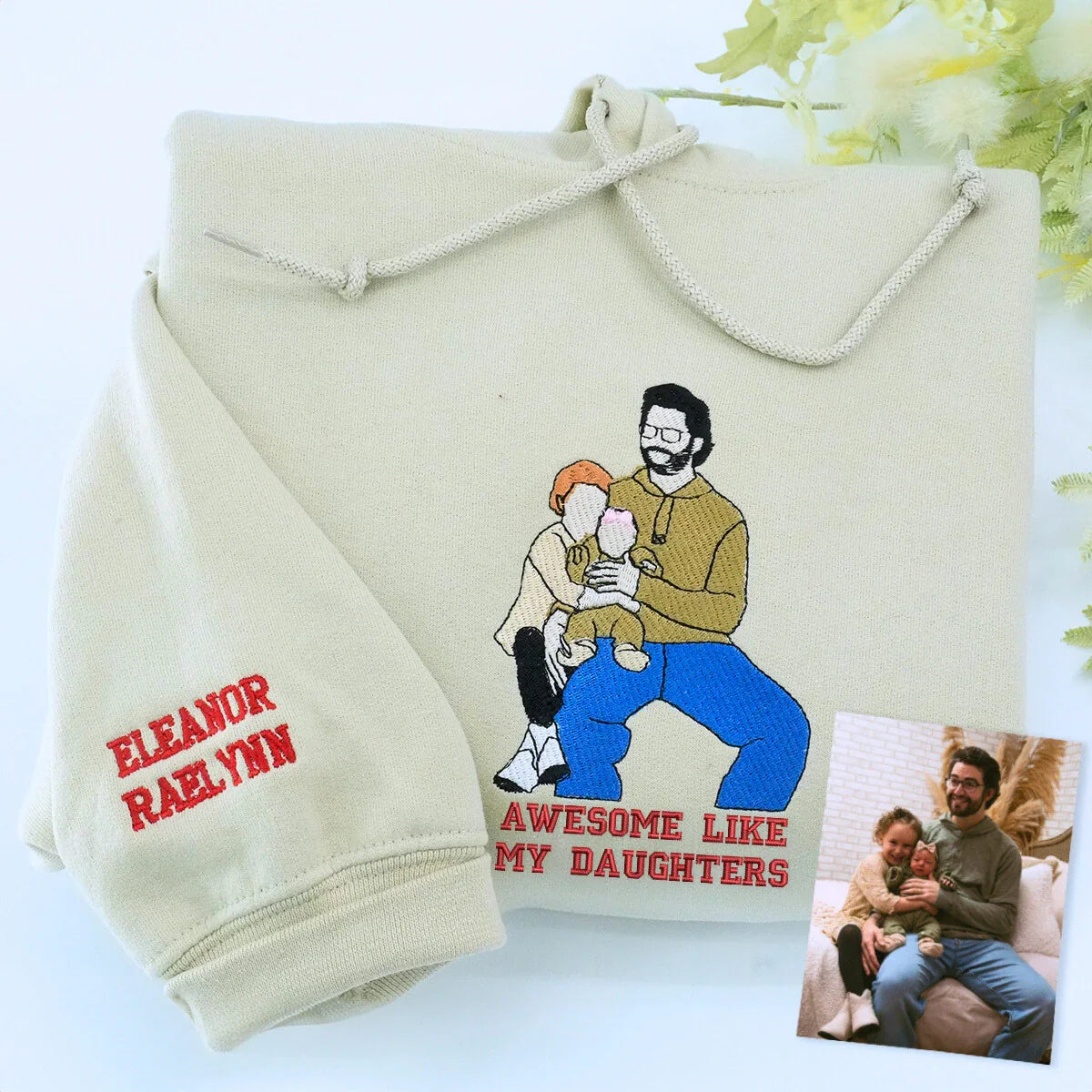 Custom Awesome Like My Daughter Portrait Sweatshirt or Hoodie, Personalized Embroidered Gift from Daughter to Dad