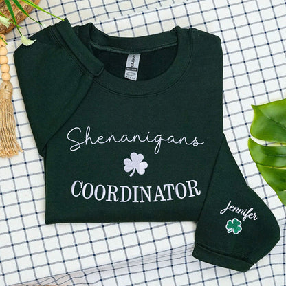 Shenanigans Sweatshirt or Hoodie, Custom Embroidered for St Patrick's Day Gift