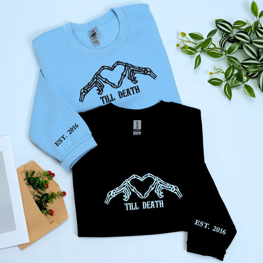 Skeleton Heart Sweatshirt or Hoodie, Custom Embroidered Gift for Couple Valentine Day