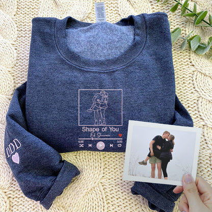 Photo Music Player Sweatshirt or Hoodie, Custom Embroidered Unique Gift Ideas For Couples