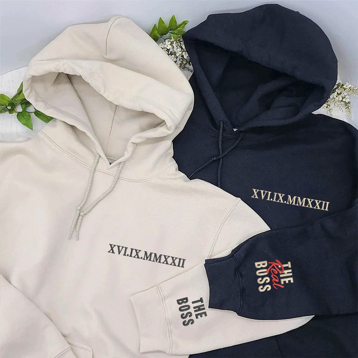 The Boss The Real Boss Hoodie or Sweatshirt, Custom Embroidered for Couple Valentine's Gifts