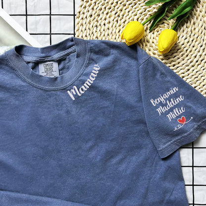 Comfort Color® Embroidered Mamaw Shirt with Grandkids Names