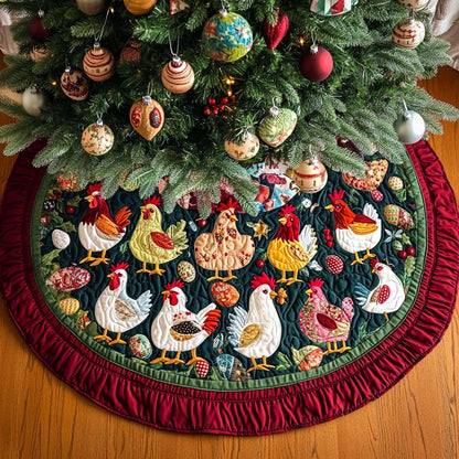 Yuletide Chickens Parade Christmas Quilted Tree Skirt NCU0NT1945
