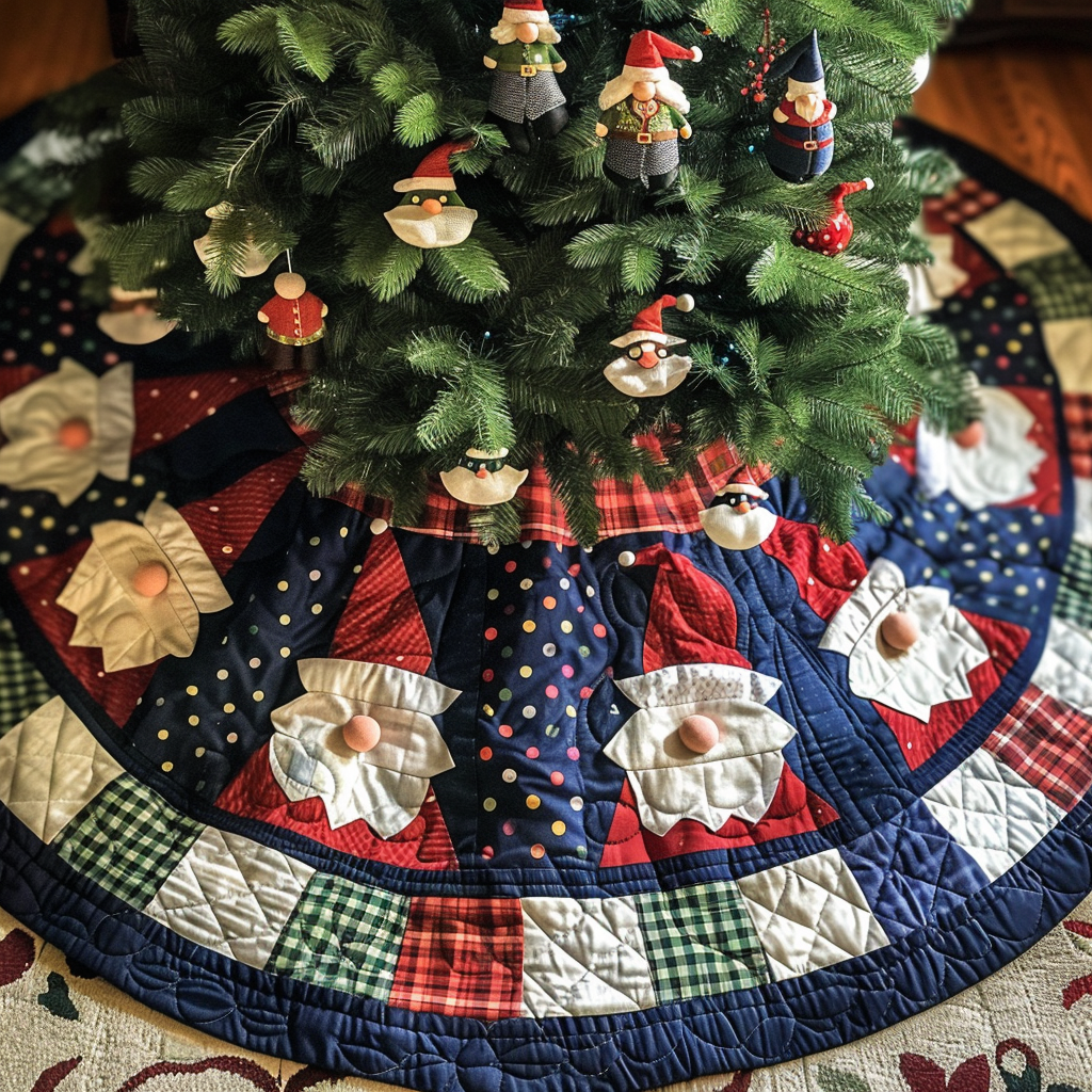 Yuletide Gnome Joy Christmas Quilted Tree Skirt NCU0DV1523