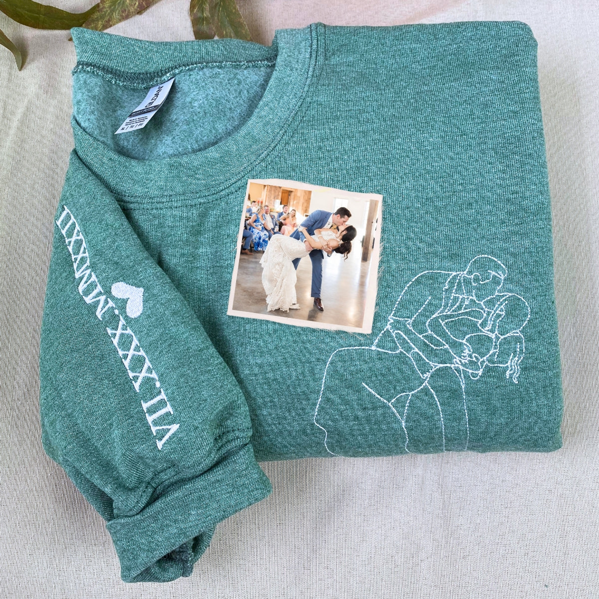 Personalized Unique Bridal Shower Gift for Daughter Sweatshirt with Embroidery Photo Text Icon on Sleeve