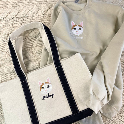 Cat Lover Twin Pack: Embroidered Sweatshirt & Tote Bag