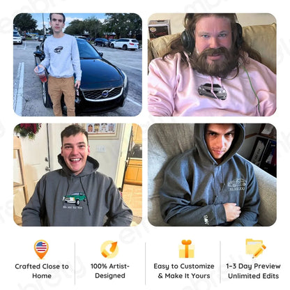 Custom Car from Photo, Embroidered Sweatshirt, Hoodie, Car Guy Gifts