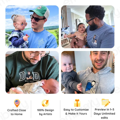 Custom Best Dad Ever Portrait Shirt, Sweatshirt or Hoodie, Personalized Embroidered Father's Day Gift for New Dad