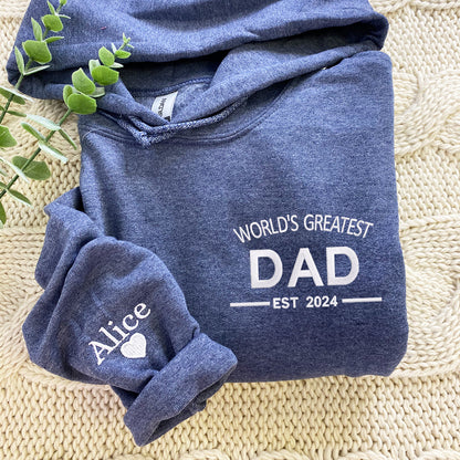 World's Greatest Dad Sweatshirt or Hoodie, Embroidered Gift with Est Year or Kids Names